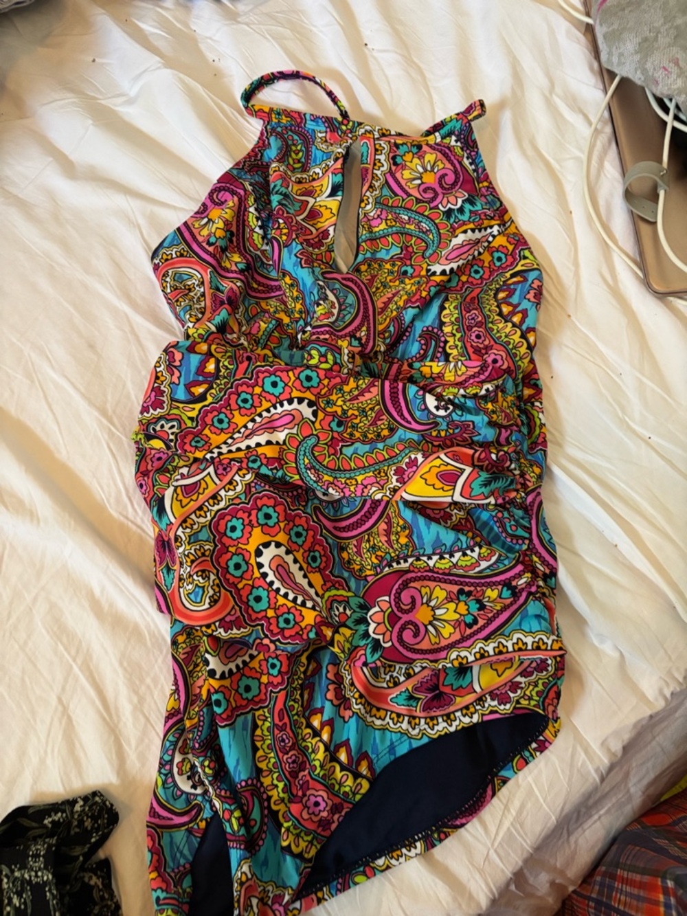 Ellen Tracy sz14 keyhole  Paisley One-Piece Swimsuit - Turquoise, Pink, Yellow